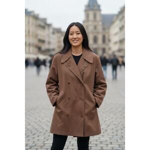 Vintage Anne Klein Women’s Minimalist Oversized Trench Peacoat S Brown